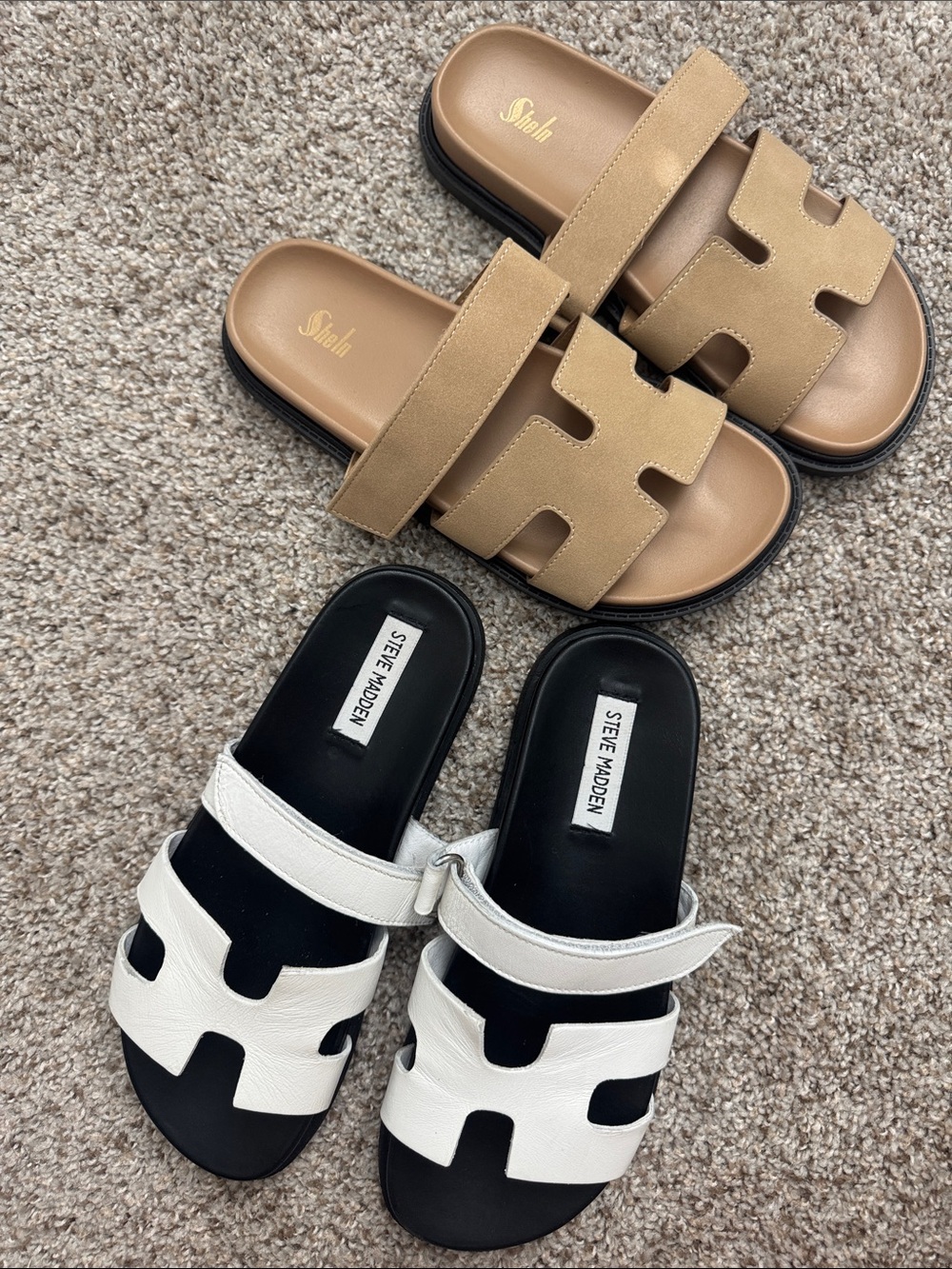 Steve Madden White and Sheln Tan Sandal Duo